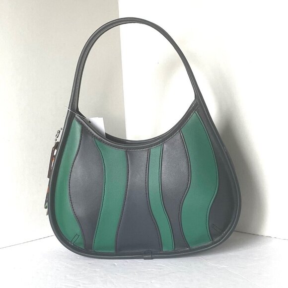 Coach Ergo Wavy Stripe Upcrafted Green Leather 90s Bag CQ004 Blue - Picture 9 of 10